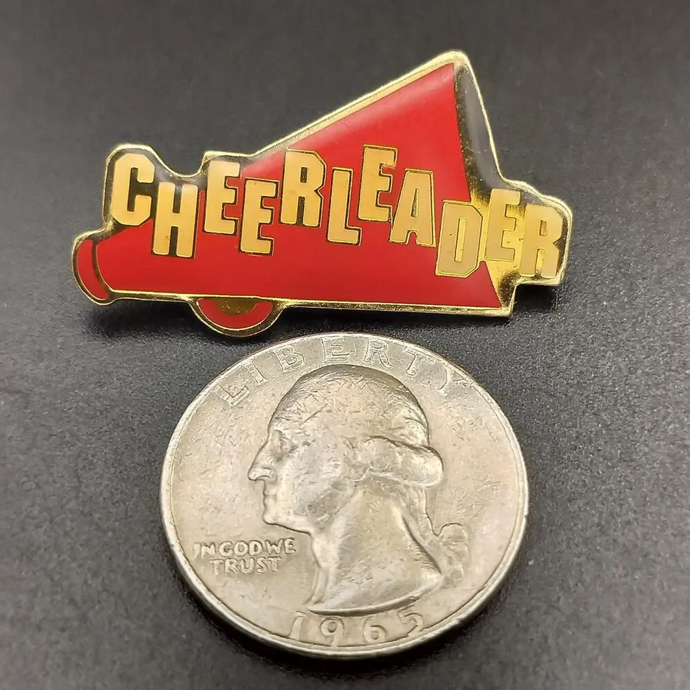 CHEERLEADER Megaphone Pinback Pin Brooch Red Gold Anderson's Collectible